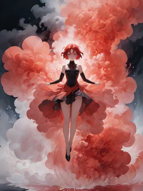 anime artwork (full body shot:1.5), a woman floating in the air, covered with black oil and red paint,surrounded by smoke, liquid, intricate, elegant, highly detailed, centered, digital painting, artstation, concept art, smooth, sharp focus, illustration, by ( ( tom whalen ) ), wlop, mars ravelo, octane <lora:artdress2023:0.5>, anime style, key visual, vibrant, studio anime, highly detailed, <lora:LCM_LoRA_Weights:0.7>