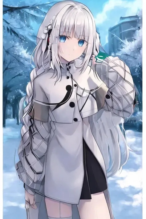 haruilong hair, white hair, single braid, blue eyes,