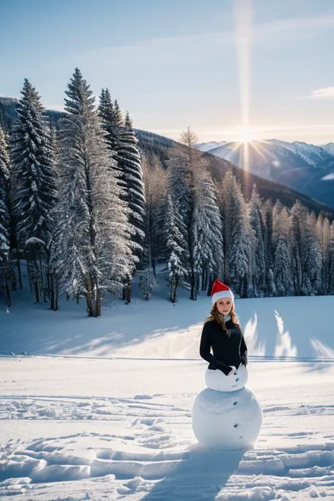 A stunning intricate full color portrait of (sks woman:1), platinum blonde, ((wearing a black turtleneck sweater, ski chalet, snow, sunset, god rays, snowing, snow flakes, snow flakes on sweater)), epic character composition, by ilya kuvshinov, alessio albi, nina masic, sharp focus, natural lighting, subsurface scattering, f2, 35mm, film grain, <lora:locon_erinmoriarty_v1_from_v1_64_32:1.3>, ((elk in background, moose in background, wildlife in background, nature, snowman in background, christmas, santa claus, north pole))