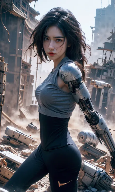 Epic CG masterpiece, hdr,dtm, full ha,8K, ultra detailed graphic tension, dynamic poses, stunning colors, 3D rendering, surrealism, cinematic lighting effects, realism, 00 renderer, super realistic, full - body photos, super vista, super wide Angle, HD
In a futuristic abandoned city, a girl with a huge mechanical arm is engaged in a fierce struggle with the enemy, Her name is Alita, a fighting angel from the future world, Her eyes are firm and resolute, showing the desire for victory, high-definition picture, real effect, hyper-realistic portraits, xiaofei yue, uniformly staged images, flat yet expressive, goth
<lora:~Q?-?N=XT Alita:0.8>