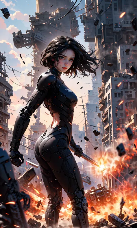 Epic CG masterpiece, hdr,dtm, full ha,8K, ultra detailed graphic tension, dynamic poses, stunning colors, 3D rendering, surrealism, cinematic lighting effects, realism, 00 renderer, super realistic, full - body photos, super vista, super wide Angle, HD
In a futuristic abandoned city, a girl with a huge mechanical arm is engaged in a fierce struggle with the enemy, Her name is Alita, a fighting angel from the future world, Her eyes are firm and resolute, showing the desire for victory, high-definition picture, real effect, hyper-realistic portraits, xiaofei yue, uniformly staged images, flat yet expressive, goth
<lora:~Q?-?N=XT Alita:0.8>