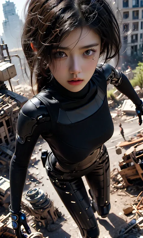 Epic CG masterpiece, hdr,dtm, full ha,8K, ultra detailed graphic tension, dynamic poses, stunning colors, 3D rendering, surrealism, cinematic lighting effects, realism, 00 renderer, super realistic, full - body photos, super vista, super wide Angle, HD
In a futuristic abandoned city, a girl with a huge mechanical arm is engaged in a fierce struggle with the enemy, Her name is Alita, a fighting angel from the future world, Her eyes are firm and resolute, showing the desire for victory, high-definition picture, real effect, hyper-realistic portraits, xiaofei yue, uniformly staged images, flat yet expressive, goth
 <lora:~Q?-?N=XT Alita:0.8>