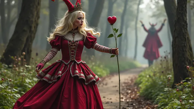 alice from alice in wonderland on her way to see the queen of hearts in the style of beksinki and giger