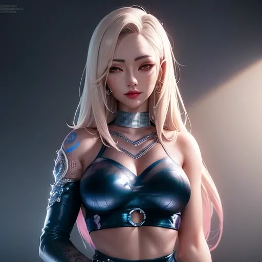 1 mature woman, ahegao, piercings, tattoo, character portrait, bare shoulders, crop top, (shiny breasts), lether choker small details, ultra detailed, best quality, ,masterpiece, (volumetric lighting, bright),novelai, oil painting, drawn in medibang paint, 4k wallpaper, aesthetic, masterpiece, award-winning photography, macro photography vivid colors, photorealistic, atmospheric, cinematic, moody, rule of thirds, majestic, detailed, perfect anatomy, , <lora:kDAAllOutAhri_kdaAllOutAhriLora:1>
