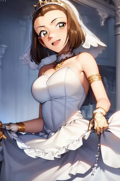 ((masterpiece)), (8k, high_resolution), ((distinct_image)),((1girl, solo)) ,extremely detailed CG, ((best quality)), (meitantei conan \(style\), detecive conan \(style\), meitantei conan), solo, beautiful eyes and detailed face, ((1girl, solo)), ((detailed wedding dress, tiara:1.2)), ((short hair, forehead)),
(smile, laughing), <lora:sonoko-22:0.8>