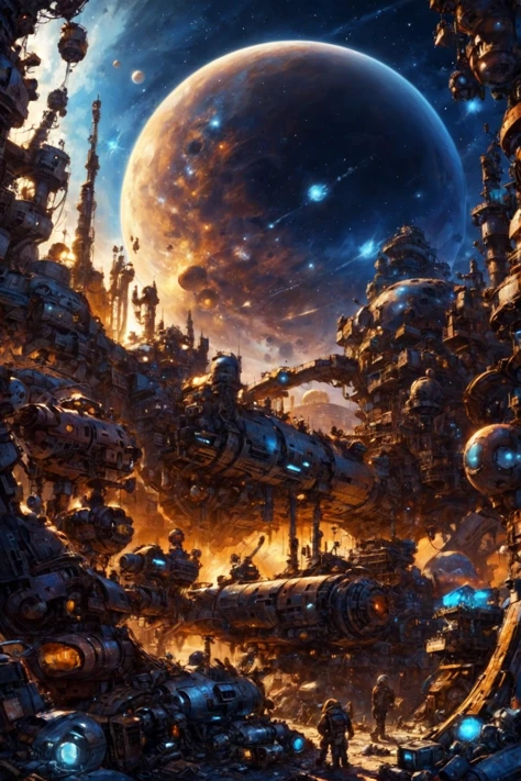junkworld, morning, scenery, "at the Metallic Cosmic Empyrean"<lora:EnvyJunkworldXL01:0.5><lora:EnvyBetterHiresFixXL01:0:hr=1>