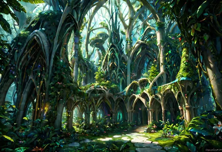 <lora:EnvyElvishArchitectureXL01:0.75> elvish architecture, fantasy, fantasy, Tropical Rainforest<lora:EnvyBetterHiresFixXL01:0:hr=1>