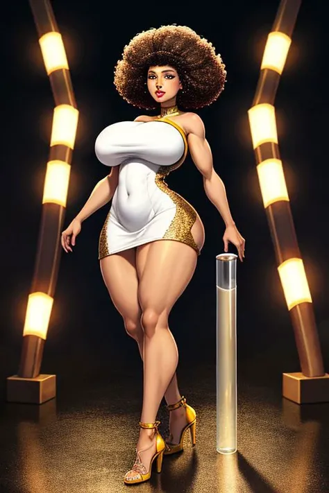 close up, ((masterpiece)),(((best quality))),((character)), ((full body view)) ((black woman)) ((bowl haircut)) ((seductive pose)) mature face, defined cheekbones, high cheekbones, illustration, girl, muscular, (bowl hair cut:1.4)), sexy bimbo, (gigantic breasts:1.4) black hair, ((detailed face:1.4)) beautiful woman, (orange leotard:1.4), (gold hoop earrings:1.6), (thighhigh:1.4) (red lipstick:1.3) , shiny skin, scribbles and marks,(puffy lips:1.5) , rough sketches, 8k,16k, (simple background, white background: 1.3), orange legs, orange arms, (brown face:1.5), ((fighting pose))