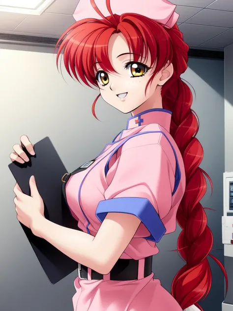 <lora:Makino_Rie:0.8>, MakinoRie, 1girl, solo, nurse, red hair, Yellow eyes, hospital bed, hat, clipboard, belt, smile, ahoge, nurse cap, large_breasts,
masterpiece, high quality, very_high_resolution, large_filesize, full color,