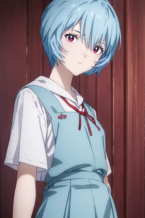 reiayanami, <lyco:rei ayanami rebuild-lyco-nochekaiser:1>,
rei ayanami, (ayanami rei:1.2), blue hair, short hair, (red eyes:1.3),
BREAK skirt, shirt, ribbon, (school uniform:1.5), white shirt, short sleeves, red ribbon, neck ribbon, (tokyo-3 middle school uniform:1.5),
BREAK indoors, classroom,
BREAK looking at viewer, (cowboy shot:1.5),
BREAK <lyco:GoodHands-beta2:1>, (masterpiece:1.2), best quality, high resolution, unity 8k wallpaper, (illustration:0.8), (beautiful detailed eyes:1.6), extremely detailed face, perfect lighting, extremely detailed CG, (perfect hands, perfect anatomy),