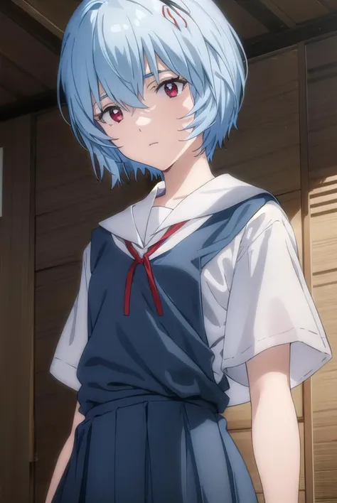 reiayanami, <lyco:rei ayanami rebuild-lyco-nochekaiser:1>,
rei ayanami, (ayanami rei:1.2), blue hair, short hair, (red eyes:1.3),
BREAK skirt, shirt, ribbon, (school uniform:1.5), white shirt, short sleeves, red ribbon, neck ribbon, (tokyo-3 middle school uniform:1.5),
BREAK indoors, classroom,
BREAK looking at viewer, (cowboy shot:1.5),
BREAK <lyco:GoodHands-beta2:1>, (masterpiece:1.2), best quality, high resolution, unity 8k wallpaper, (illustration:0.8), (beautiful detailed eyes:1.6), extremely detailed face, perfect lighting, extremely detailed CG, (perfect hands, perfect anatomy),