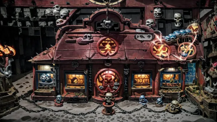 <lora:Pokemon_Center:0.8> Pokemon Center, pokemon, poke ball, BREAK, <lora:Khorne_World:0.8> Khorne World, (skulls:1.15), chain, spikes, fantasy, fire, red glow, red theme, blood, river made of blood,
