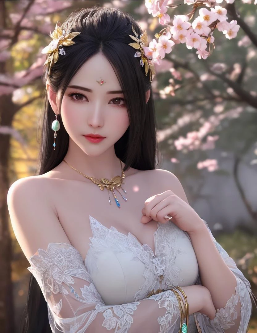 ultra realistic 8k cg, flawless, clean, masterpiece, professional artwork, famous artwork, cinematic lighting, cinematic bloom, perfect face, beautiful face, fantasy, dreamlike, unreal, science fiction, lace, lace trim, lace-trimmed legwear, luxury, jewelry, diamond, gold, pearl, gem, sapphire, ruby, emerald, intricate detail, delicate pattern, charming, alluring, seductive, erotic, enchanting, hair ornament, necklace, earrings, bracelet, armlet,halo,autumn,
(,1girl, pov,best quality, ) , (,1girl, solo, large breasts, looking at viewer, cherry blossoms, ) <lora:YuJingQiu:0.6>