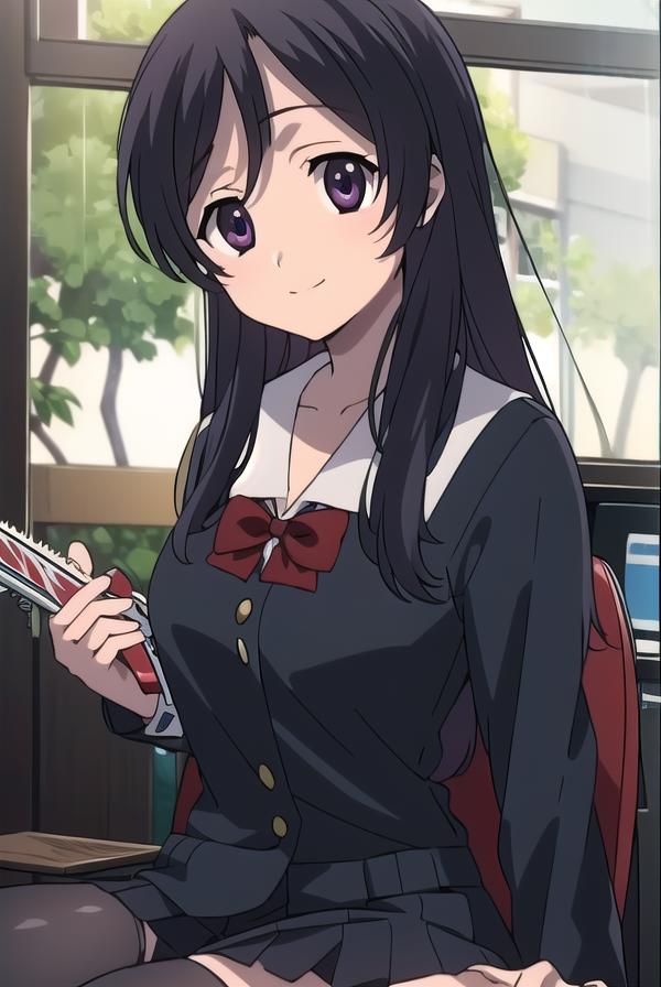 Anime girl with long black hair sitting in front of a window - SeaArt AI