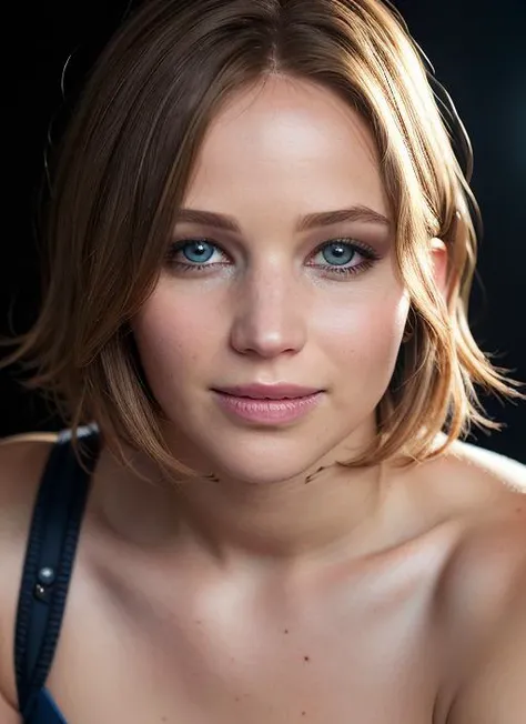 portrait of skswoman, smile , wearing trousers , with French bob , background lunar base epic (photo, studio lighting, hard light, sony a7, 50 mm, matte skin, pores, colors, hyperdetailed, hyperrealistic), <lyco:Jennifer Lawrence:1.0>