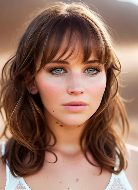 portrait of skswoman, happy , wearing loungewear , with Curtain bangs , background desert epic (photo, studio lighting, hard light, sony a7, 50 mm, matte skin, pores, colors, hyperdetailed, hyperrealistic), <lyco:Jennifer Lawrence:1.0>