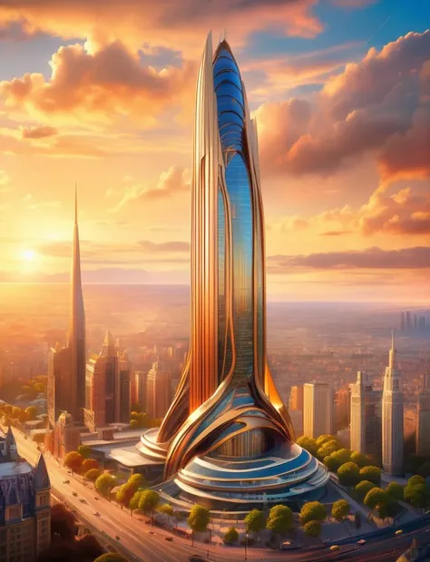 ((Best quality)), ((masterpiece)), (highly detailed:1.3), masterpiece, centered, concept art, wide shot, art nouveau, skyscraper, architecture, modern, sleek design, photography, raw photo, sharp focus, vibrant illustrations, award winning