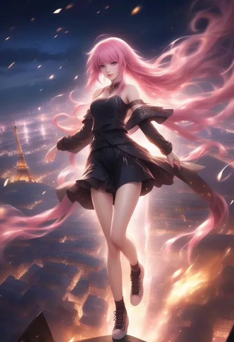 Girl, pink long hair, black skin, eyes pink, boku no hero, big peitos