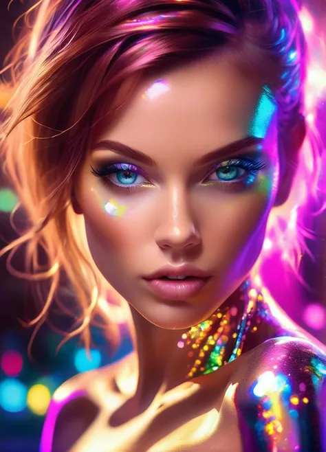 stunning fiminine body, commercial image, lucinda lafleur | holographic photography shoots, in the style of tanya shatseva, daz3d, street pop, luminous palette, close up, realistic impressionism, shiny/glossy
