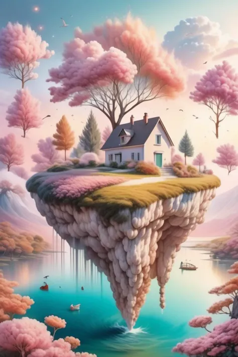 (Feminine Professional 3D rendering:1.3) of (Rough sketch:1.3) ((A landscape where everything defies gravity, with floating islands and levitating wildlife. The color palette includes soft pastels and light, airy colors, creating a weightless and ethereal feeling,)), Ambient Occlusion, Tone Mapping, Shaders, SSAO, Natural Lighting, Volumetric Lighting, Volumetric Light, Volumetric, Accent Lighting, absurdres, high resolution, (8k resolution), 8k, 8kres, 8k res, super resolution, ultra hd, megapixel, high details, detailed and intricate, intricate details, high intricate details, absurd amount of details, landscape, outdoors,,(by Artist Brandon Woelfel:1.3),(by Artist Peter Mohrbacher:1.3),CGSociety,ArtStation,(Kinetic Pointillism:1.3),naturalism,land Art,regionalism,shutterstock contest winner,trending on unsplash,featured on Flickr