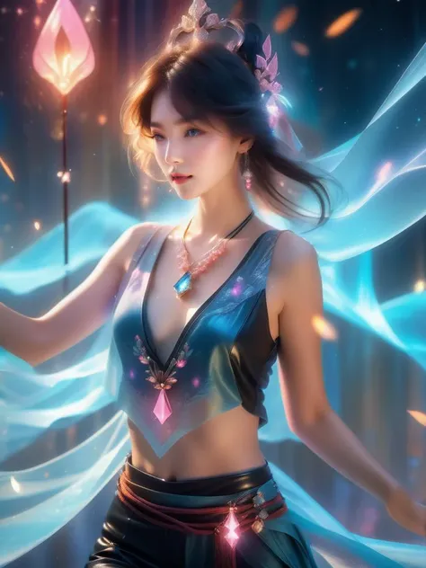 (masterpiece, top quality, best quality, official art, beautiful and aesthetic:1.2), (1 woman:1.3), very detailed,(fractal art:1.1),(fancy:1.1)(flowers:1.3),most detailed,(젠탱글 neon:1.2), (dynamic pose), (추상적 인 배경 neon:1.3), (glowing skin), (various colors:1.4), ,(earring), (feather:1.5) , (flamethrower:1.3),red background,phoenix dress,neon,full hd