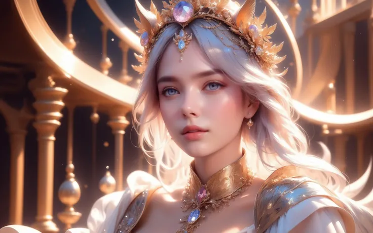 (masterpiece,best quality,ultra_detailed,FULL HD,absurdres:1.2),dreamlike,ultra-realistic mix fantasy world,mixes realistic and fantastical elements,magic effect,lofi style,close up,white nine-tailed demon fox,auspicious,
1girl, professional, 8k, highly detailed,35mm photograph,(mysterious:1.3), (hyperrealism:1.1),(scales of extreme detail:1.3),best quality, dingdall effect,(sunlight exposure:1.3),(sunlight through the hair:1.3),(look looking at viewer:1.3),
masterpiece, best quality, 1girl, half body, sad princess, fantasy, ((painting by wlop)) from artstation, glitter jewelry, glare, Iridescent, Global illumination, real hair movement, realistic light, realistic shadow, sideways glance, ((foreshortening)), soft light, dream light, perfect eyes, background 8k, romantic, high detail, crowns, gold and gems,
(stochastic angle, stochastic pose,stochastic action), cleavag,exposed,large breasts,full body,((see-through bellyband)),tall breasts,
flowy see-through costumes, flowy headpieces, flowy see-through gowns,luxury, jewelry, ornate, necklace, bracelet, hairpin,embroidery,
(buildings, (mountain:0.8)),reflection,ray tracing,aura,throne,
charming, alluring, seductive, erotic, enchanting,
<lora:add-detail-xl:1.5>