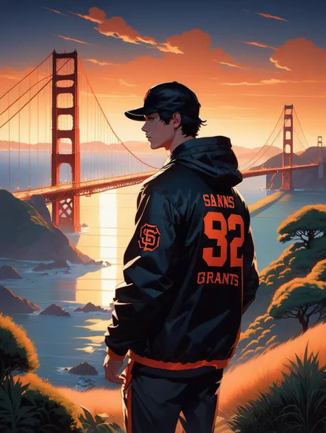 (masterpiece,best quality, ultra realistic,32k,RAW photo,detailed skin, 8k uhd, high quality:1.2),
advertising poster style highly detailed portrait of man wearing a windbreaker and black san francisco giants hat with a view of the golden gate bridge, happy ambience, stephen bliss, unreal engine, fantasy art by greg rutkowski, loish, rhads, ferdinand knab, makoto shinkai and lois van baarle, ilya kuvshinov, rossdraws, tom bagshaw, global illumination, detailed and intricate environment , Professional, modern, product-focused, commercial, eye-catching, highly detailed