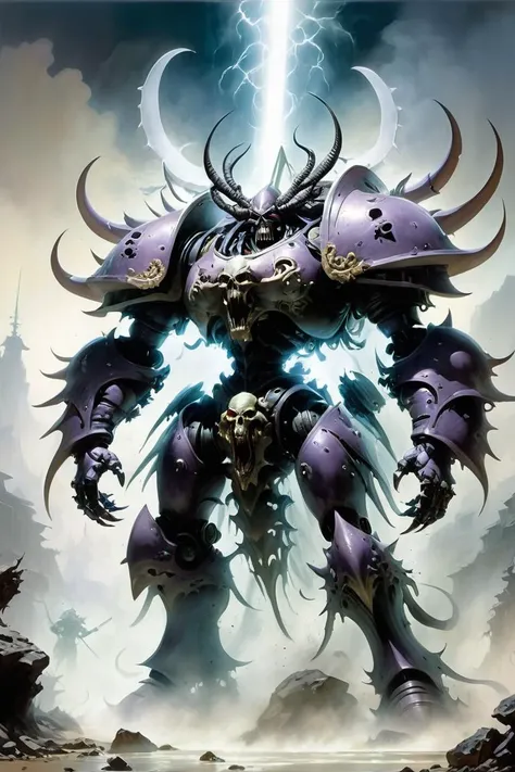 (Imaginary Painting:1.3) of (Graphic novel:1.3) of (Warhammer 40k:1.3), Tyranid Hive Tyrant,  Bio-organic carapace with venom cannons on massive arms, projecting an aura of synaptic control, (art by Simon Bisley:1.5) and (art by Frank Frazetta:1.4) , <lora:EnvyCyborgXL01:0.4>,  <lora:FaeTastic2:.5>