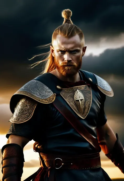 realistic
swedish, portrait, looking down, solo, upper body, detailed background, (<lyco:CulturePunkBundle-000007:0.4>, vikingpunkai, norse viking theme:1.1), nordic warrior, determined expression, focusing, dynamic pose, norse mythology, fury of the old gods, viking age, red war paint on face, simple brown studded leather battle-tunic, dark storm clouds, cinematic scene composition, norse dark fantasy atmosphere,