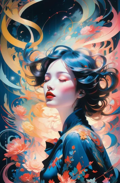 official art, unity 8k wallpaper, ultra detailed, beautiful and aesthetic, masterpiece, best quality, (zentangle, mandala, tangle, entangle), (fractal art:1.3), 1girl, extremely detailed, dynamic angle, cowboyshot, the most beautiful form of chaos, elegant, a brutalist designed, vivid colours, romanticism, by james jean, roby dwi antono, ross tran, francis bacon, michal mraz, adrian ghenie, petra cortright, gerhard richter, takato yamamoto, ashley wood, atmospheric, ecstasy of musical notes, streaming musical notes visible, bioluminescence, dark, night,darkness, cold, cold lighting, fog
, fantasy, mysterious