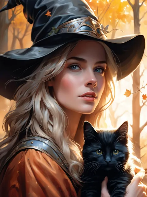 Semirealistic digital painting (Ultra high quality, Ultra realistic, intricate, Ultra high resolution) Illustration BREAK
(masterpiece,best quality:1.5),female enchantress, BREAK
scar:1.5 on face, shaded face, (blind, milky eye:1), BREAK
1girl, woman named gretta with platinum blonde hair BREAK
wide cloak, witches dress BREAK
female, medieval wizard, witch, braided hair, wide hat, cat companion sitting on shoulder BREAK
river, vine and bark, fallen tree, ((black cat)) BREAK
photorealistic, superb lighting, detailed skin, diffused pores, scars, BREAK
bokeh <lora:add-detail-xl:1> BREAK
medieval:1.5 High fantasy, Dungeons and Dragons, DnD BREAK
(High quality, Highly detailed, Sharp focus, 8K UHD, masterpiece Illustration) art by Jeff Easly:1.2, art by Donato Giancola:1.1, art by Diego Dayer:0.3, style of Sam Spratt:0.5