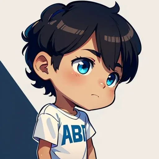 1man, short black hair ,tan brown skin, (blueeyes), no money , white t shirt,white background, chibi , highly detailed, , hands on face , side view , thick outline <lora:EmoteMakerLora:1>