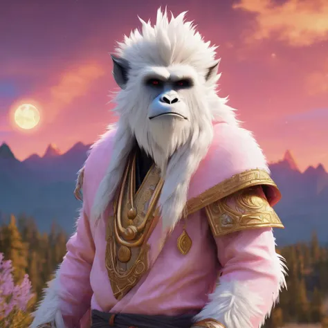 ((best quality)), ((masterpiece)), ((realistic)), (detailed), female Yeti, large, 10 to 15 feet tall, ape-like being, white fur skin, snow, mountains, plains,, Golden age, Builky, Pacific Islander, Hazel eyes, Torn Ears,    Dimpled Cheeks,  Diamond face shape with Angular Cheeks,   , Honey Blonde Messy bun hair, Rage, Shielding Stance, Arms crossed, creating protective barriers,  wearing  Alchemist Sarong,  Rune-etched Tunics , Heels, ,  and and and Channel (Unfathomable,Coral Pink ,time,Gaseous,solar eclipse,Hexagonal Prism magic:1.3), Magical Nexus, Hands touching, forming a magical connection, Sorcerer's Brilliance, Fauvism, Vaporwave, Ephemeral, Procedural Sky, HeroEngine engine, Fantasy, Impasto, Art Nouveau, Pixilation, Environment Occlusion, Flawless, 2K, Avant-garde,, ((masterpiece)), 8K, HDR