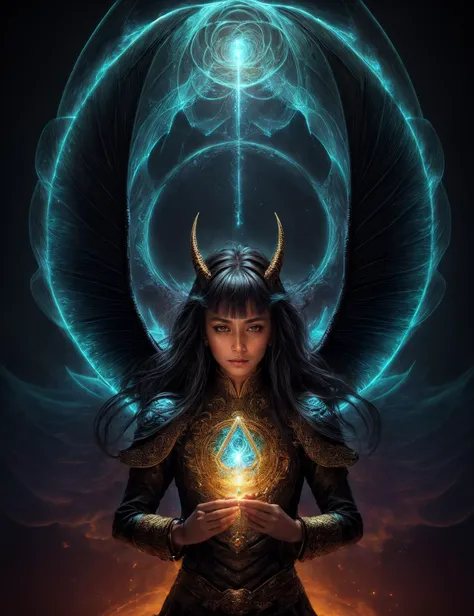 ((best quality)), ((masterpiece)), ((realistic)), (detailed), female Dragon (in humanoid form),  immense power, wisdom, and connection to fire, draconic features,scales, wings, wise, ancient being, knowledge , fantasy, Aging gracefully, Slinky, Sub-Saharan African, Dark brown eyes, Cheekbones, Teal Blunt bangs hair, Confusion, Sorcerer's Gesture, One hand held aloft, magic emanating from fingertips, Celestial Wings High Priest, (Convection,Swirling,Bose-Einstein Condensate,Transcending,Transcendent,Otherworldly,spring bloom,Cylinder,Triangle  magic:1.3) Plant Growth Manipulation , ((masterpiece)), absurdres, HDR, <lora:add_detail:1>, <lora:LowRA:0.5>