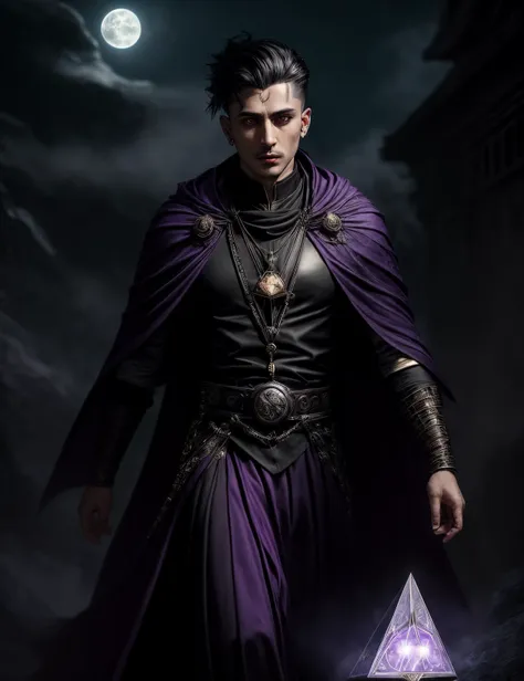 ((best quality)), ((masterpiece)), ((realistic)), (detailed), male Vampire, legendary creature, force, power, blood, undead, beautyful, alluring, night, moon, fangs, fantasy, Late twenties Chiseled, Middle Easterner, Ruby red eyes, , Modern slicked-back undercut hair, Anger,, Observing patterns in the movements of magical creatures, decoding their behavior,  wearing Adamantine,Fey-forged Metal and Bewitching Oracle Draped Skirt,  Priest's Vestment , Mystic Sandals, ,  Enthrall (Theory of mind,Rotation,Wave propagation,Lilac ,Bewildering,Bose-Einstein Condensate,Tetrahedron,steam devil magic:1.3), ((masterpiece)), absurdres, HDR, <lora:add_detail:1>, <lora:LowRA:0.5>