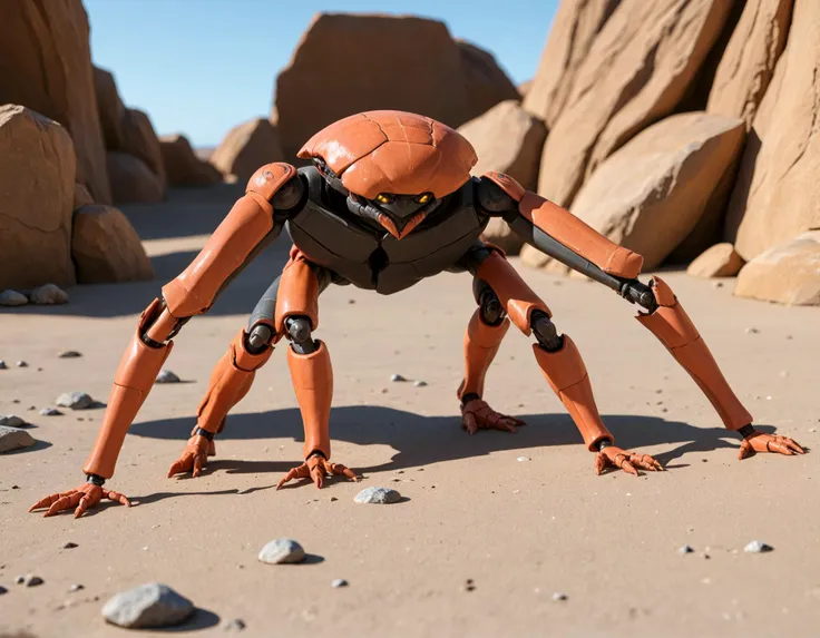 robot crab spider, Voronoi, 6 legs, rock ground surface, sci-fi, octane renderer