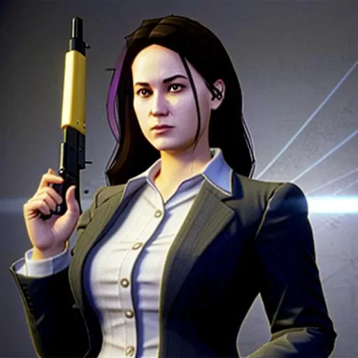 CloverPD,playstation 1,mid 1990s video game screenshot of a woman in a business suit holding a machine gun,low polygon,early 3d,neogeo, <lora:Clover-10:1>,