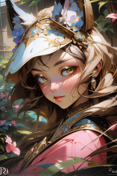 1girl, magnificent Unreal Engine, epic enamel painting art, studio Retro comic style artwork of a summer garden with Petal, surreal, Vintage Elevated ([Kiwi:Wolf:2]:1.3) , (Bronze theme:0.7) , detailed Low Contrast background, Sunny, soft focus, Masterpiece, Dark, intricate background, Figurative Art, rim light, 35mm, Electic Colors, electric red mist, DayGlo blue paint splotches, HDR, 64K, (portrait art by József Rippl-Rónai:1.3) , (Nina Leen:1.3) , close-up