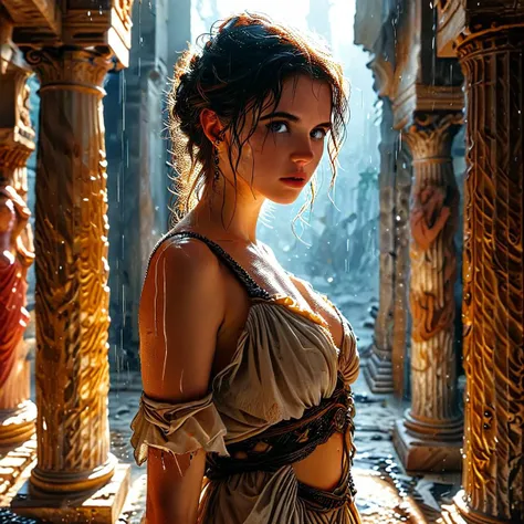 <lora:sdxl_lightning_8step_lora:1>,ultra detailed, dark, low-key, chiaroscuro, amazing quality, masterpiece, best quality, hyper detailed, UHD, perfect anatomy, night:2, cinematic lighting, studio lighting, backlighting, hair lighting,An epic cinematic scene inside the Greek Temple of Zeus during a mighty thunderstorm, with thunder echoing through halls lined with marble columns. The scene is dimly lit by moonlight and flickering torches. loop lighting:1.2, Rembrandt lighting:1.2, (fractal art:1.6), (photographic reality, hyperrealism:2, close-up view:1, aerial shot:1.7),interesting background, background focus, crisp and sharp background details, concept art, digital art, realistic, atmospheric haze, cinematic composition, shadows, national geographic style.<lora:detailer-xl:0.8> , ( great lighting:1.5), brokah, <lora:great_lighting:3>, <lora:zavy-cntrst-sdxl:0.25>, <lora:MJ52:0.6>, <lora:add-detail-xl:0.6>, <lora:Picture_enhancer:0.8> , (elaborate atmosphere:2) ,<lora:CyberLight:0.8> CyberLight,