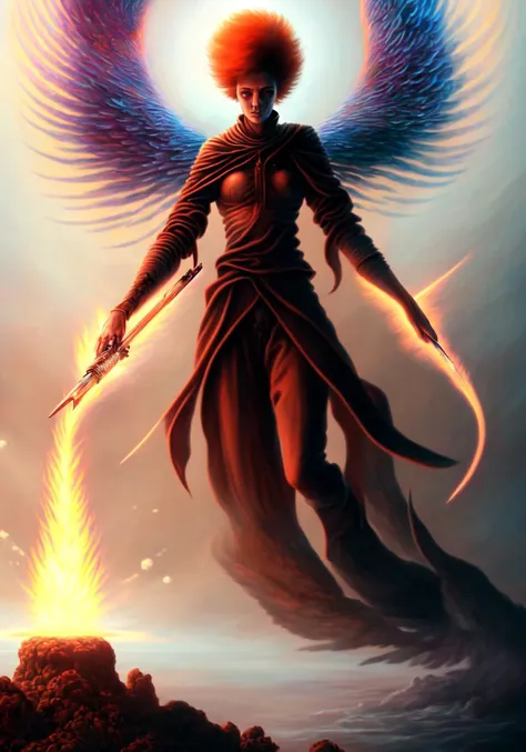 textless, best quality, War in Heaven (serphm:1.3) Archangel Holding Flaming Weapon, battling demons in another world, ggffff666666