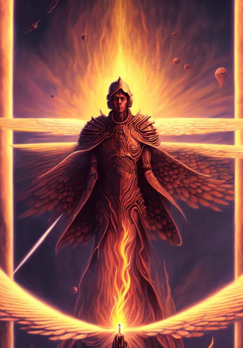 textless, best quality, War in Heaven (serphm:1.3) Archangel Holding Flaming Weapon, battling demons in another world, ggffff666666