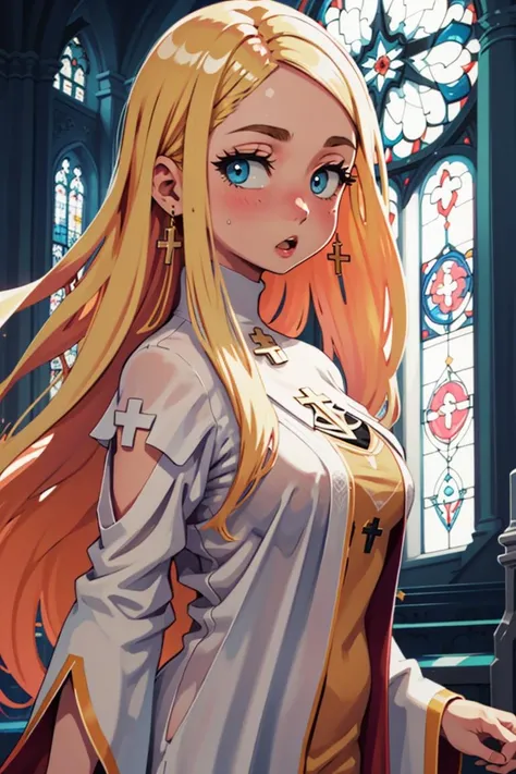 ((masterpiece,best quality)), absurdres,
<lora:Alouette_La_Pucelle_Anime:0.8>, blonde, robe, very long hair, cross,
solo, :o, blushing, looking at viewer, upper body,
church background, cinematic composition, dynamic pose,, <lora:beautiful detailed eyes:0.7>, beautiful detailed eyes,