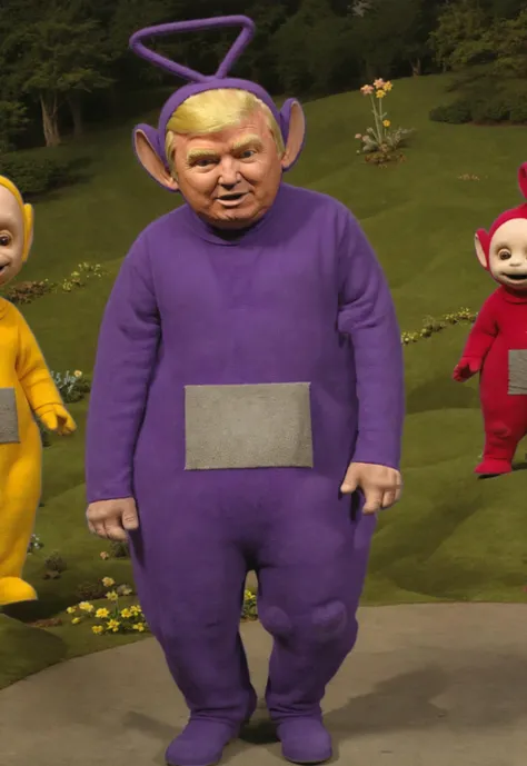 Donald Trump dressed as teletubbiesxl, masterpiece, <lora:teletubbiesxl:0.8>