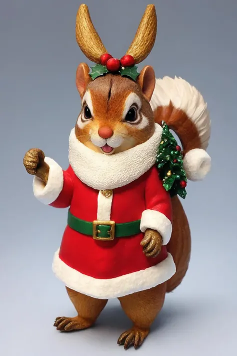 masterpiece,best quality,Xmasdeco, squirrel in christmas costume,