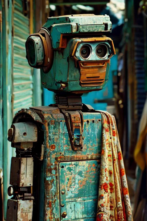 highly insanely detailed, masterpiece, top quality, best quality, highres, 4k, 8k, RAW photo, (very aesthetic, beautiful and aesthetic), <lora:style of Steve McCurry 173:0.9>, illustration, style of Steve McCurry, portrait of Housework robots,
âââ