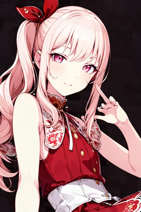 ((masterpiece)), (((best quality))), ((ultra-detailed)), beautiful detailed eyes, illustration,  <lora:Mizuki_Akiyama_ver4-15:0.5>, (side ponytail+one side up+red ribbon), faint light pink hair, faint light pink eyes