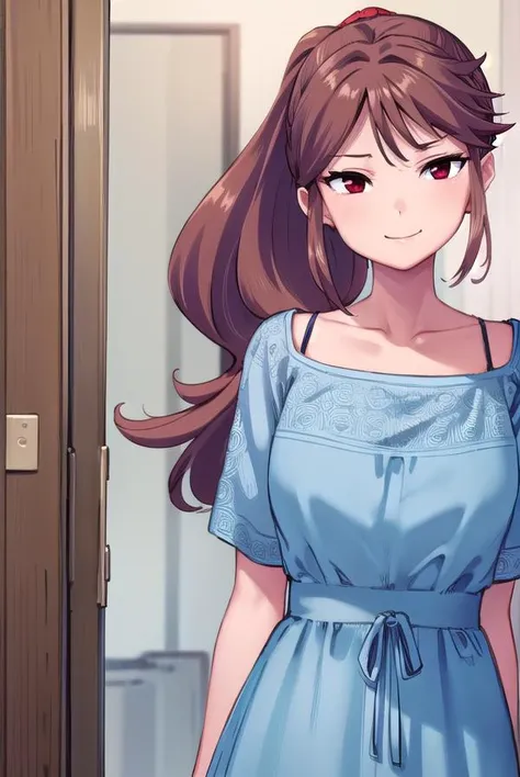 osananajimimei, <lyco:osananajimimei-lyco-nochekaiser:1>,
osananajimi mei, long hair, brown hair, ponytail, sidelocks, (red eyes:1.5), <lora:sensualface_type4:0.8>, smile,
BREAK dress, collarbone, blue dress,
BREAK indoors,
BREAK looking at viewer, (cowboy shot:1.5),
BREAK <lyco:GoodHands-beta2:1>, (masterpiece:1.2), best quality, high resolution, unity 8k wallpaper, (illustration:0.8), (beautiful detailed eyes:1.6), extremely detailed face, perfect lighting, extremely detailed CG, (perfect hands, perfect anatomy),