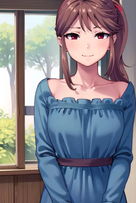 osananajimimei, <lyco:osananajimimei-lyco-nochekaiser:1>,
osananajimi mei, long hair, brown hair, ponytail, sidelocks, (red eyes:1.5), <lora:sensualface_type4:0.8>, smile,
BREAK dress, collarbone, blue dress,
BREAK indoors,
BREAK looking at viewer, (cowboy shot:1.5),
BREAK <lyco:GoodHands-beta2:1>, (masterpiece:1.2), best quality, high resolution, unity 8k wallpaper, (illustration:0.8), (beautiful detailed eyes:1.6), extremely detailed face, perfect lighting, extremely detailed CG, (perfect hands, perfect anatomy),