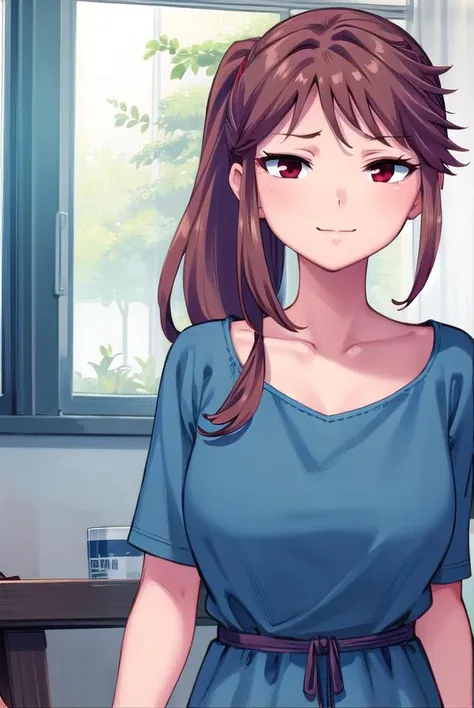 osananajimimei, <lyco:osananajimimei-lyco-nochekaiser:1>,
osananajimi mei, long hair, brown hair, ponytail, sidelocks, (red eyes:1.5), <lora:sensualface_type4:0.8>, smile,
BREAK dress, collarbone, blue dress,
BREAK indoors,
BREAK looking at viewer, (cowboy shot:1.5),
BREAK <lyco:GoodHands-beta2:1>, (masterpiece:1.2), best quality, high resolution, unity 8k wallpaper, (illustration:0.8), (beautiful detailed eyes:1.6), extremely detailed face, perfect lighting, extremely detailed CG, (perfect hands, perfect anatomy),