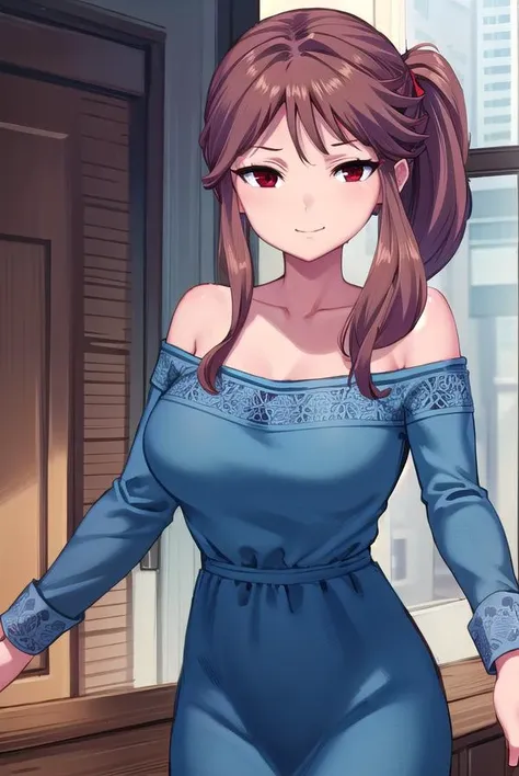 osananajimimei, <lyco:osananajimimei-lyco-nochekaiser:1>,
osananajimi mei, long hair, brown hair, ponytail, sidelocks, (red eyes:1.5), <lora:sensualface_type4:0.8>, smile,
BREAK dress, collarbone, blue dress,
BREAK indoors,
BREAK looking at viewer, (cowboy shot:1.5),
BREAK <lyco:GoodHands-beta2:1>, (masterpiece:1.2), best quality, high resolution, unity 8k wallpaper, (illustration:0.8), (beautiful detailed eyes:1.6), extremely detailed face, perfect lighting, extremely detailed CG, (perfect hands, perfect anatomy),